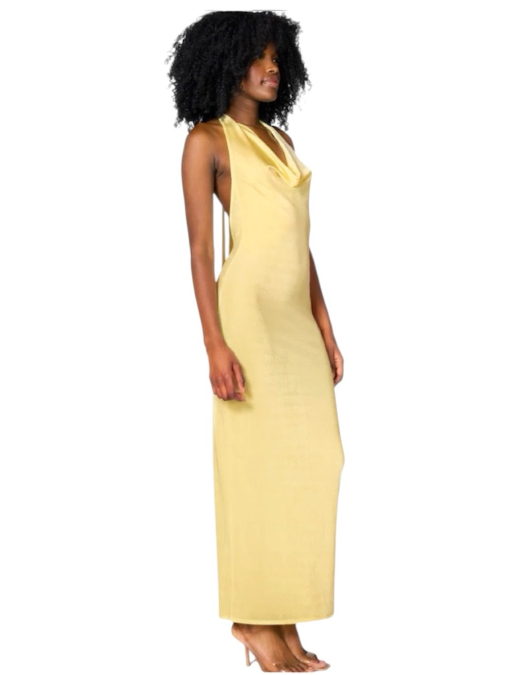 437 Maxi Yellow Halter Open Back Dress